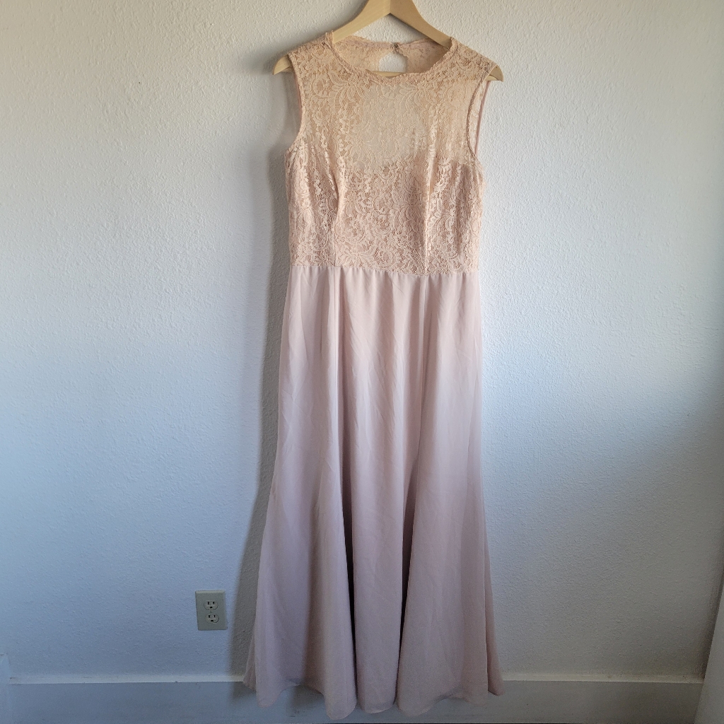 Dessy Collection Plus Size Blush Lace Classy Bridesmaid Dress Womens Size 16